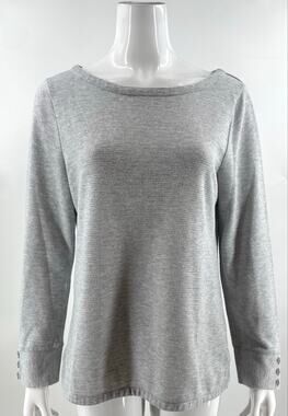Talbots Womens Top Size Large Gray Silver Metallic Boat Neck Long Sleeve Knit